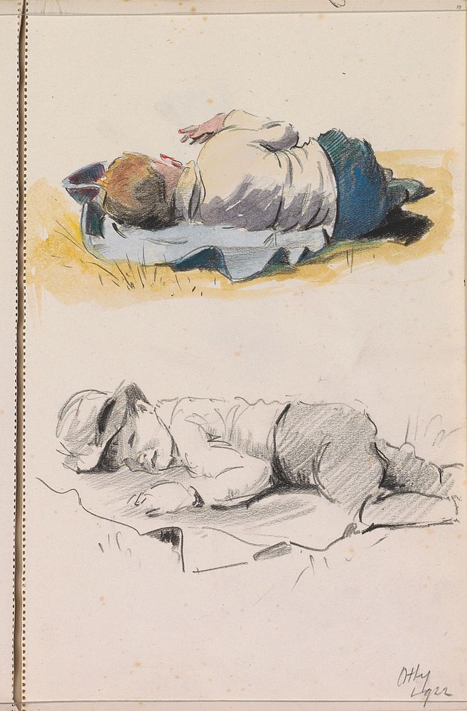 Slapend kind in het gras (1922) by Otto Verhagen I