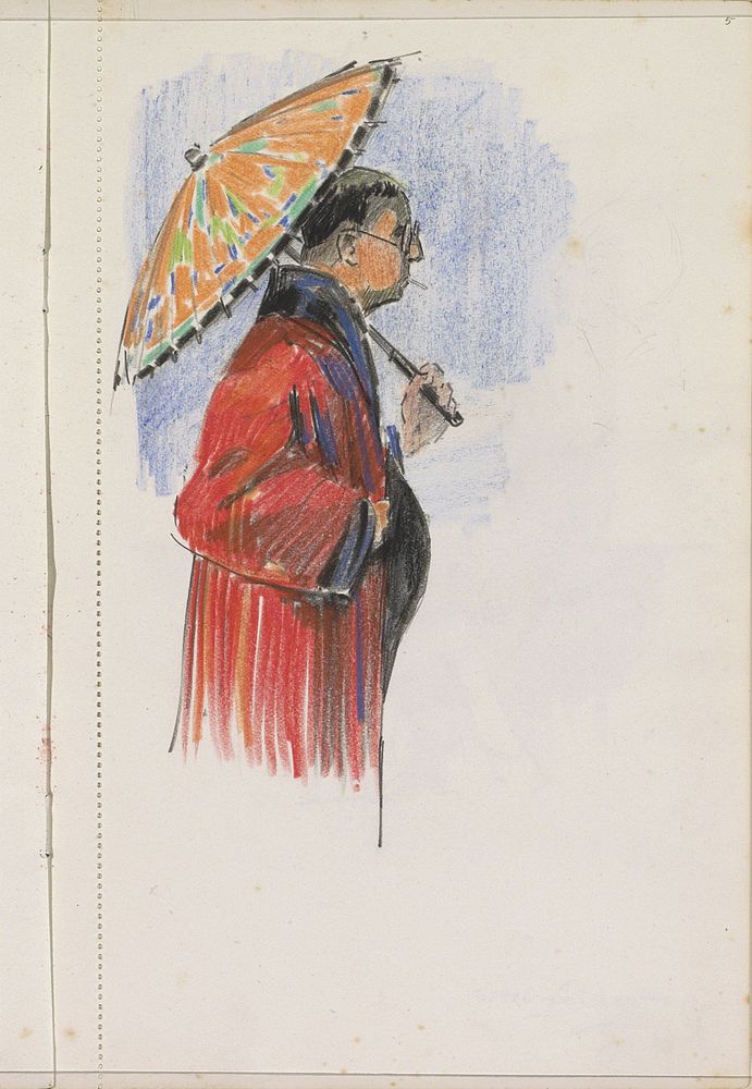 Man in een mantel met een parasol en sigaar (c. 1928 - c. 1930) by Otto Verhagen I