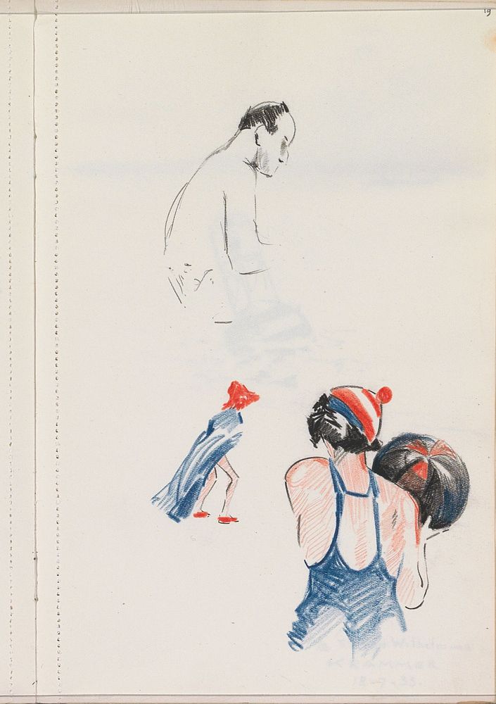 Zittende man en een vrouw met een strandbal (c. 1930 - c. 1940) by Otto Verhagen I