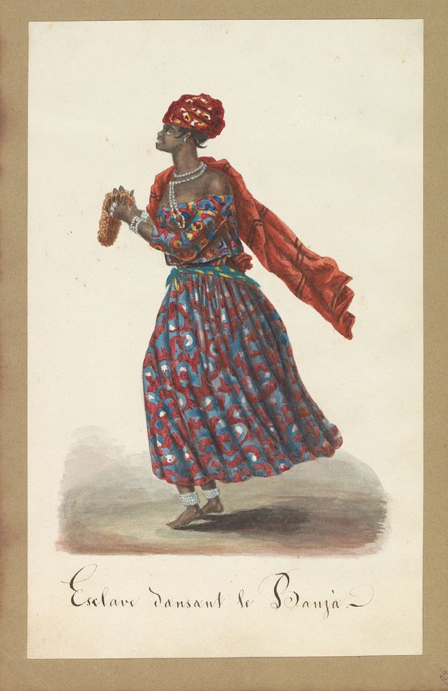 Tot slaaf gemaakte vrouw danst de banja (in or after c. 1850 - in or before c. 1860) by Jacob Marius Adriaan Martini van…