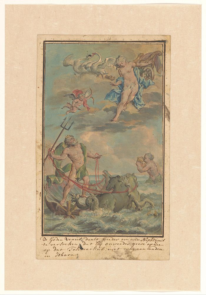 Venus verzoekt Neptunus te verhinderen dat Telemachus zal landen op Ithaca (c. 1719 - c. 1775) by Rienk Keyert