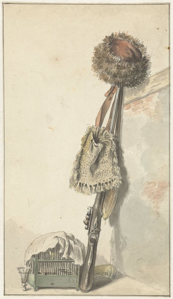 Jachtstilleven met vogelkooi (1766 - 1815) by Jacob van Strij