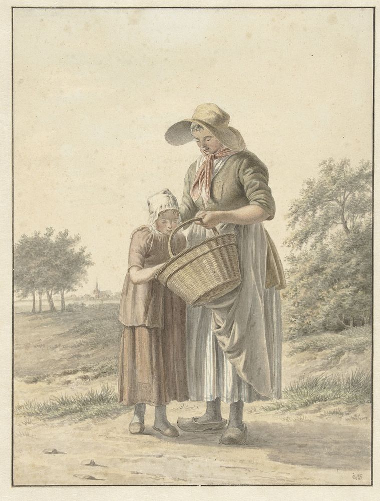 Vrouw en meisje op een landweg (1788 - 1849) by Johan Christiaan Willem Safft