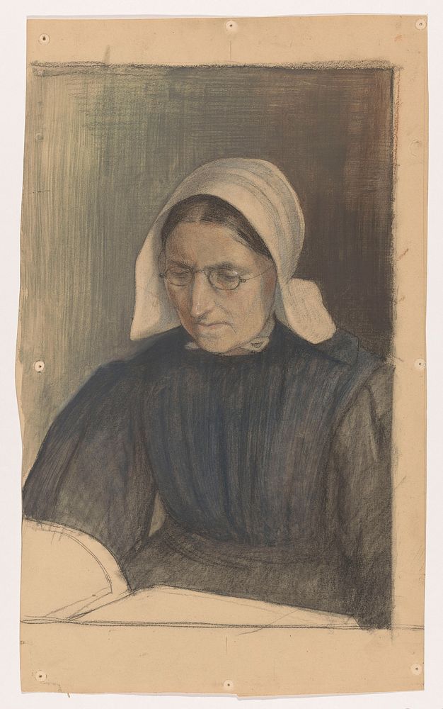 Lezende vrouw in Gooise klederdracht (1876 - 1908) by Martinus van Regteren Altena