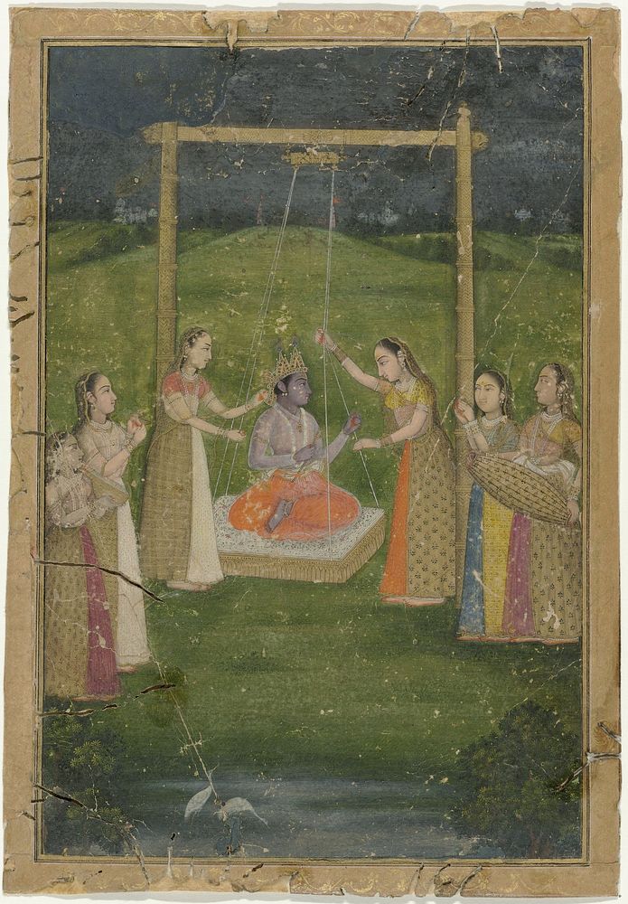 Krishna op een schommel (1750 - 1770) by anonymous