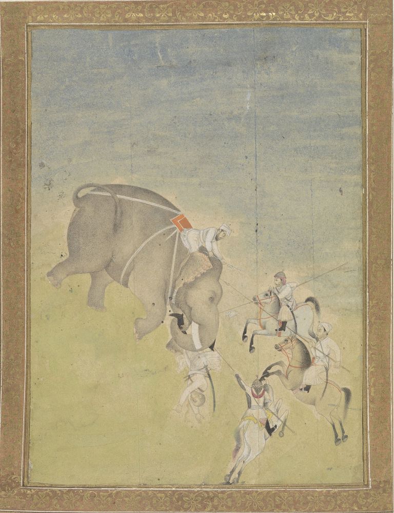 Gevecht met een olifant (1810 - 1830) by anonymous