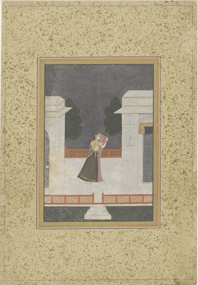 Dame met olielamp op weg naar haar geliefde (c. 1780) by anonymous
