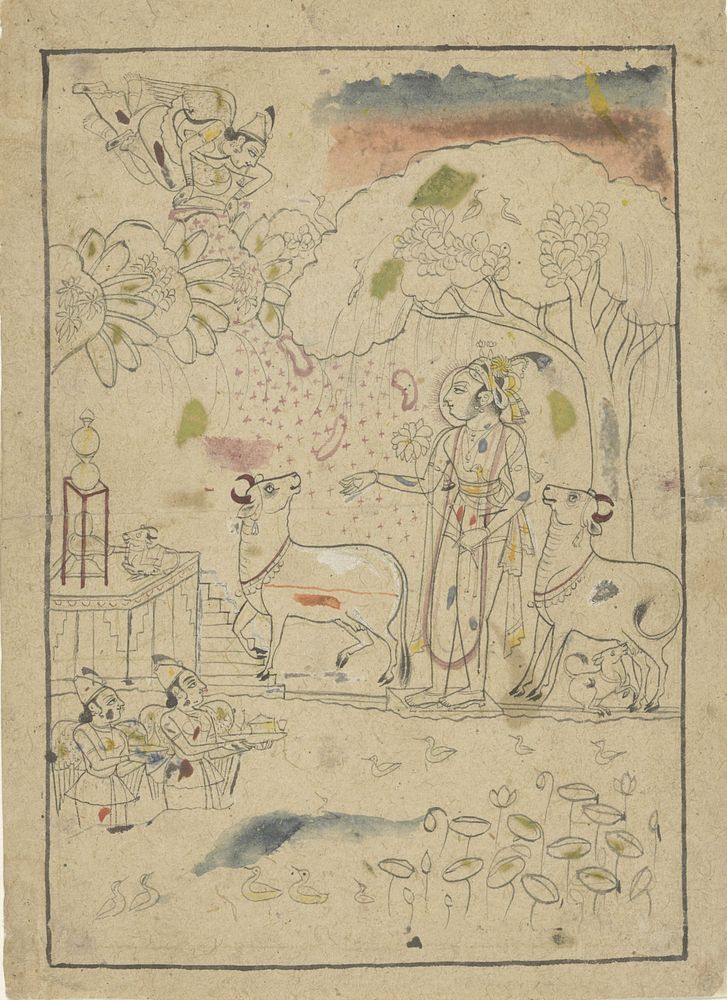 Krishna met koeien van linga-altaar (c. 1780) by anonymous