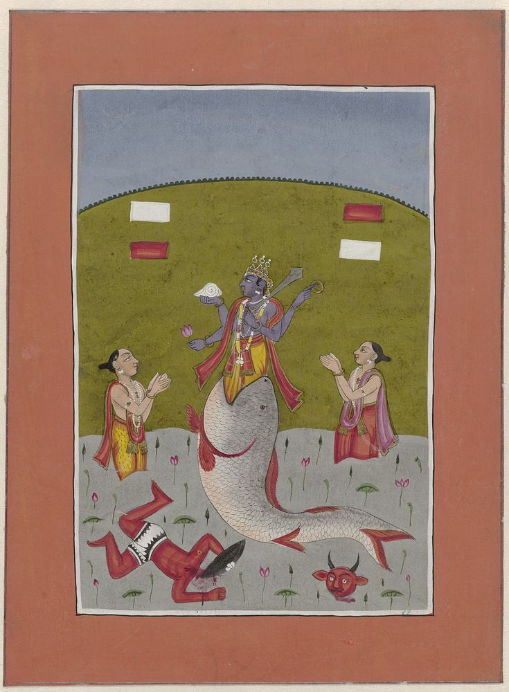 Avatar van Vishnu die verrijst uit de bek van een vis (1825 - 1875) by anonymous