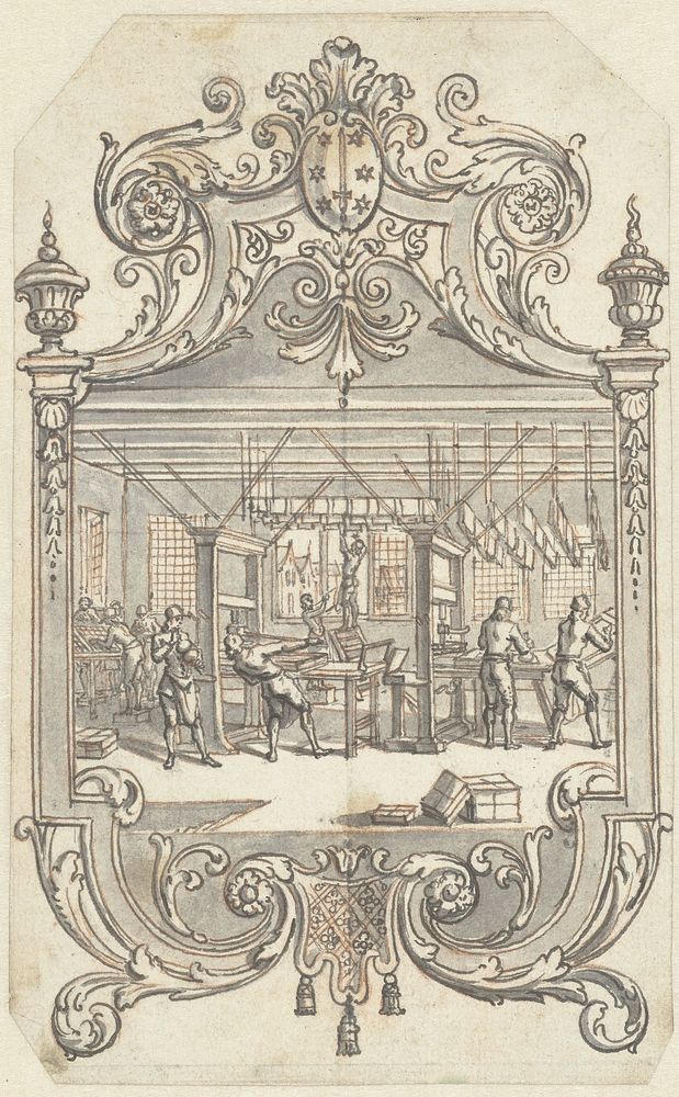 Interieur van een drukkerij (c. 1720 - c. 1730) by anonymous and anonymous
