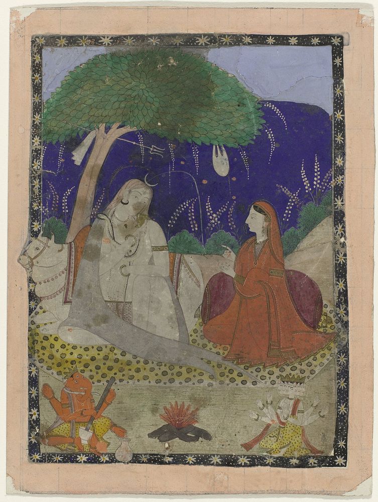 Shiva en Parvati met kinderen (1830) by anonymous