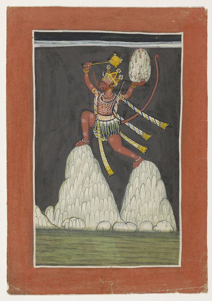 Hanuman springt op bergtoppen (1780) by anonymous