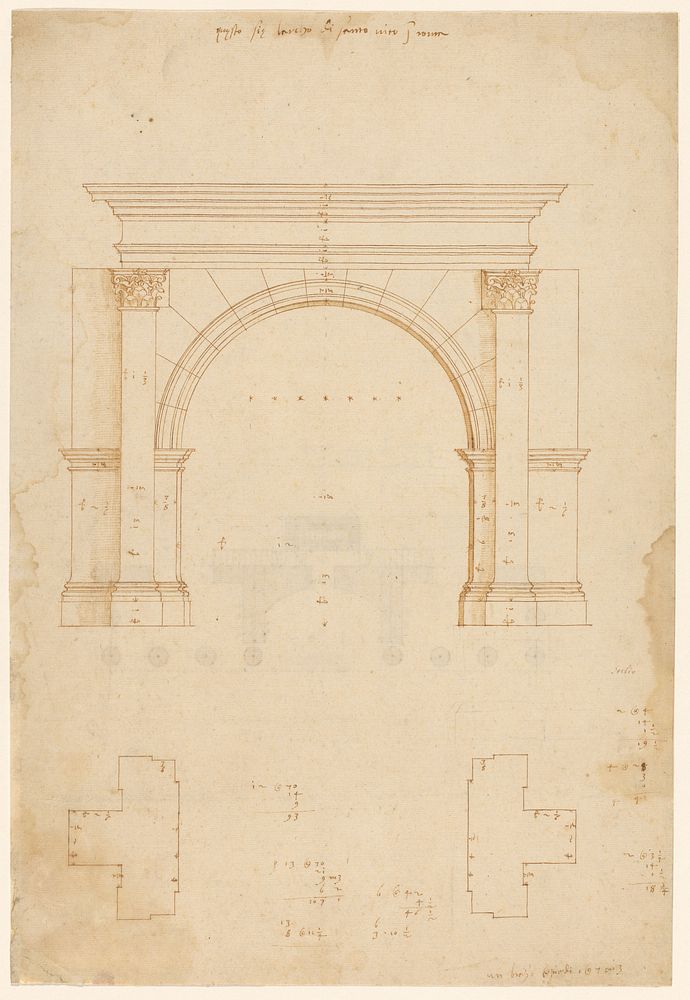 Opmetingstekening van de Boog van Galienus in Rome (1518 - 1580) by Andrea Palladio