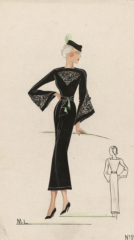 Vrouw in zwarte jurk, 1936, No. 11 (c. 1936) by Monogrammist ML