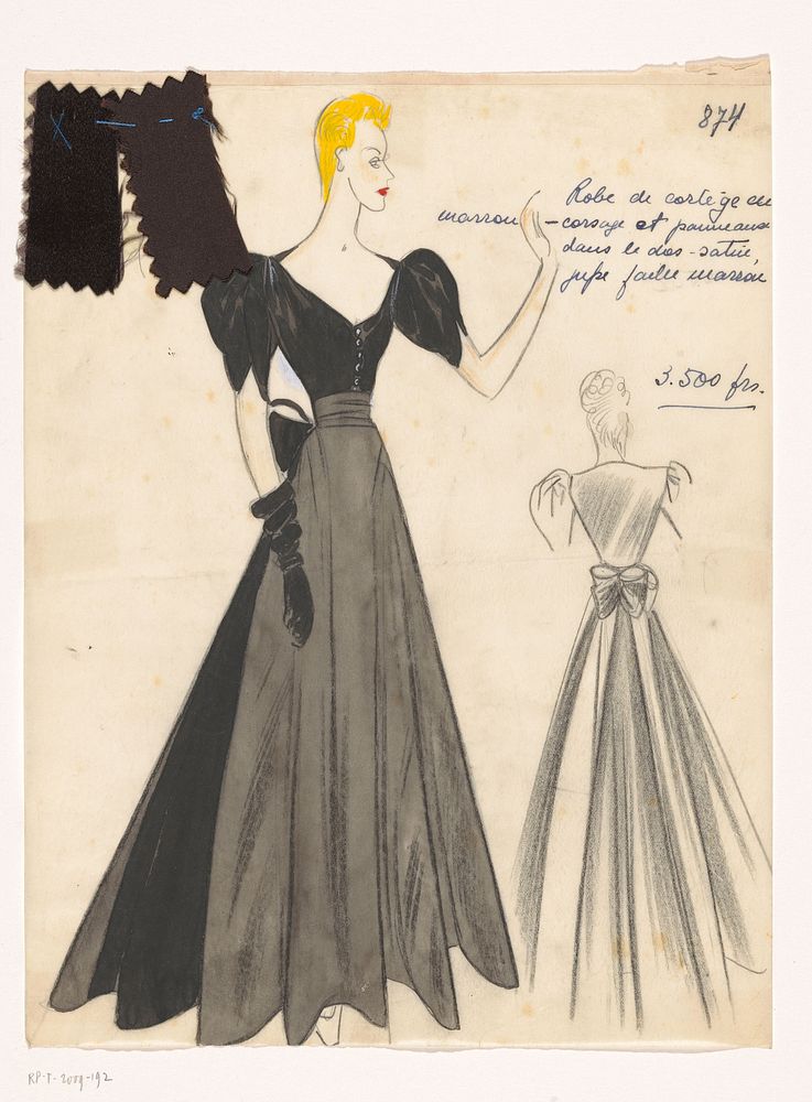 Robe de cortège de marron- corsage et panneaux dans le dos- satin, jupe faille marron. (1938 - 1939) by Jean Dessès