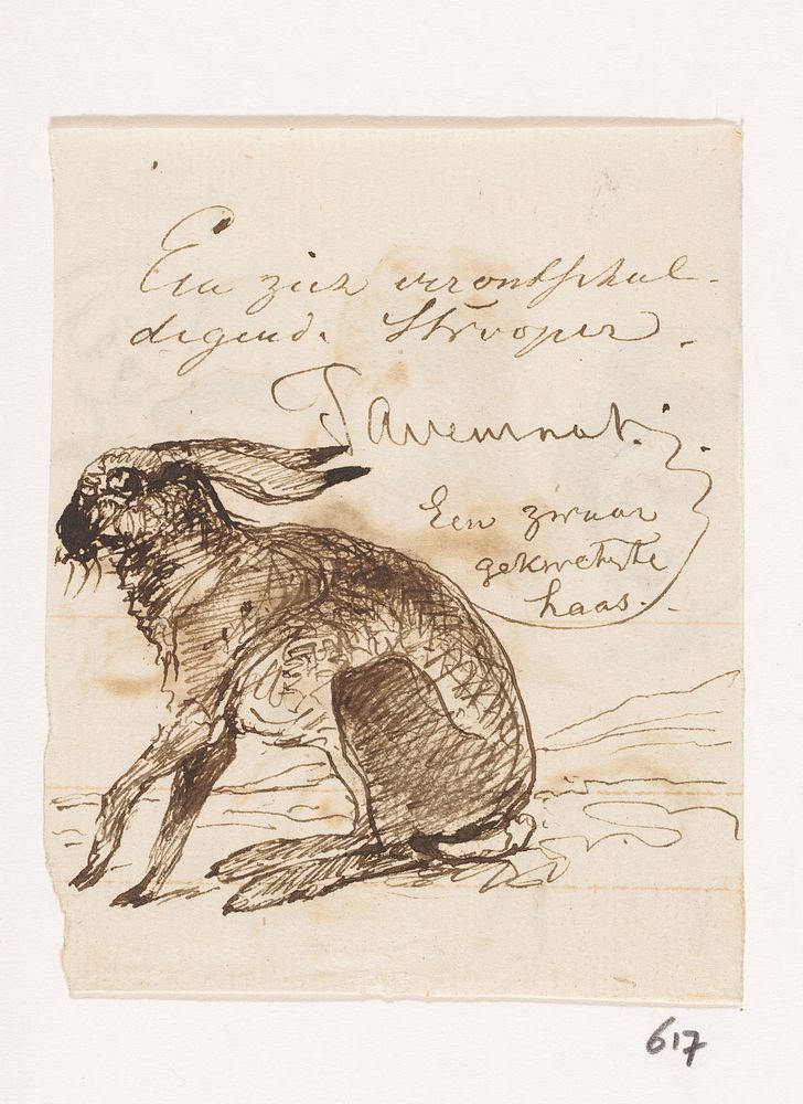 Een zwaar gekwetste haas (1840 - 1880) by Johannes Tavenraat