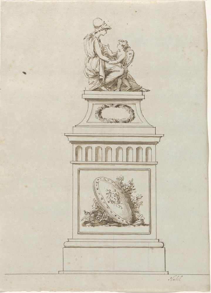 Ontwerp voor een kachel met Minerva en Amor (c. 1775 - c. 1785) by Johann Samuel Nahl