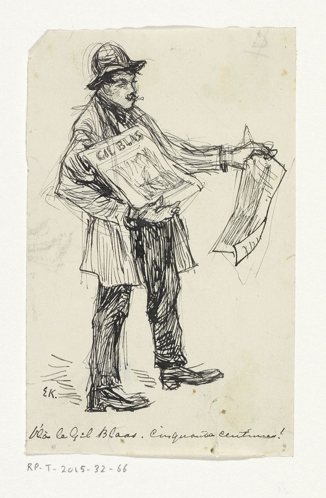 Straatverkoper verkoopt het tijdschrift Gil Blas (c. 1900 - c. 1925) by Monogrammist EK