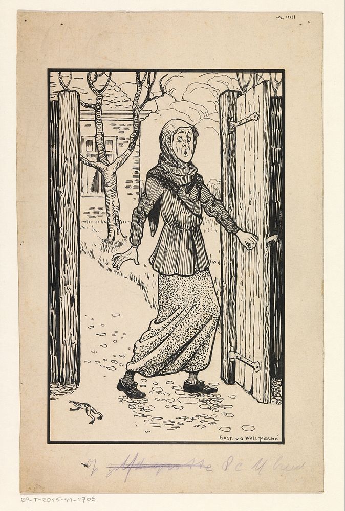 Vrouw schrikt van een kikker (1887 - 1911) by Gust van de Wall Perné