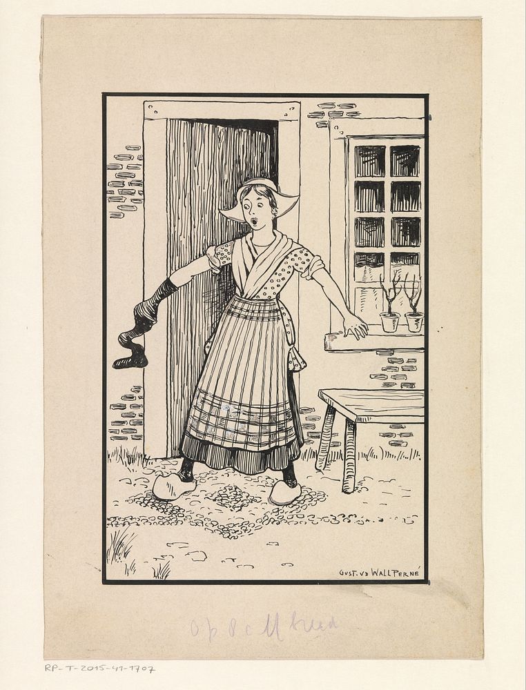 Boerin met haar hand in een kous (1887 - 1911) by Gust van de Wall Perné