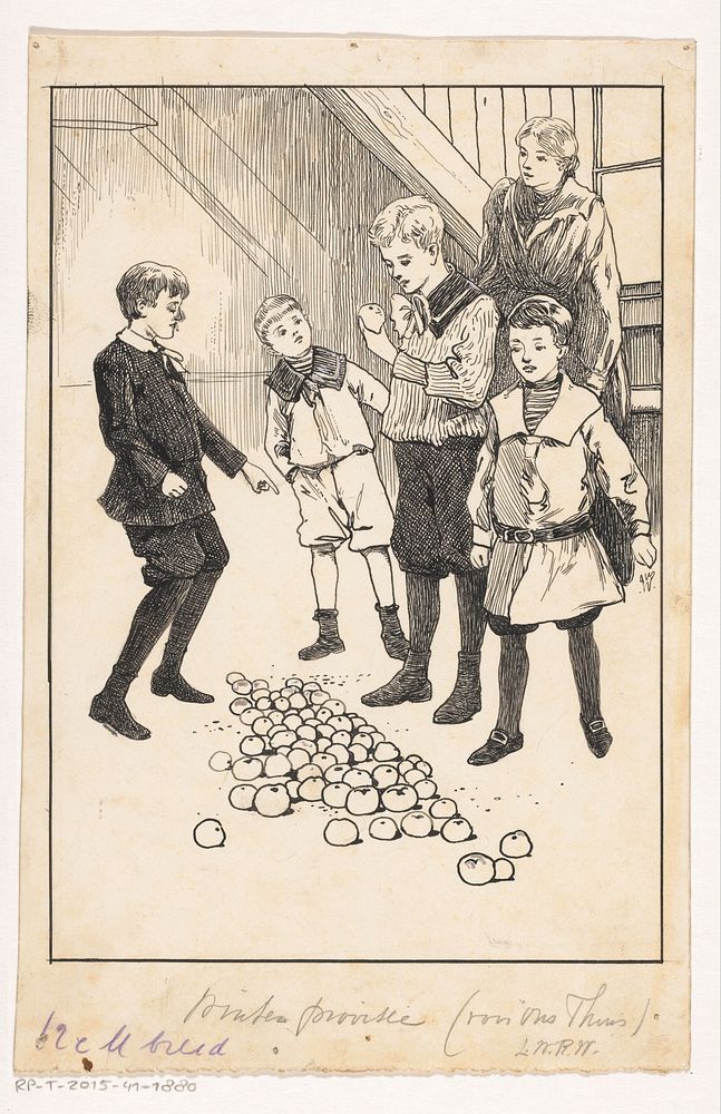 Jongens bij een wintervoorraad appels (c. 1910 - 1937) by Willem Wenckebach