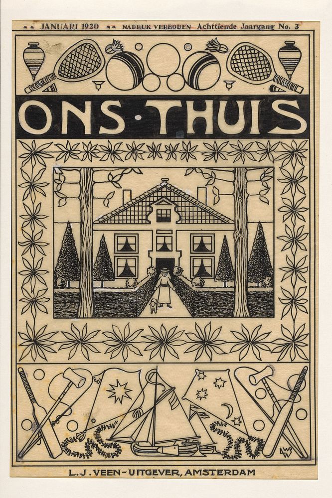 Bandontwerp voor: Ons Thuis, jaargang 18, no. 3, januari 1920 (in or before 1920) by Willem Wenckebach