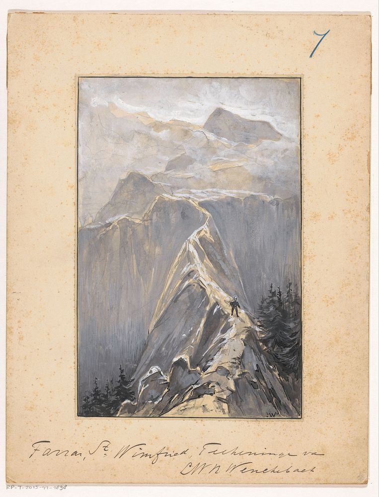 Jongen loopt over een bergpad (in or before 1894) by Willem Wenckebach