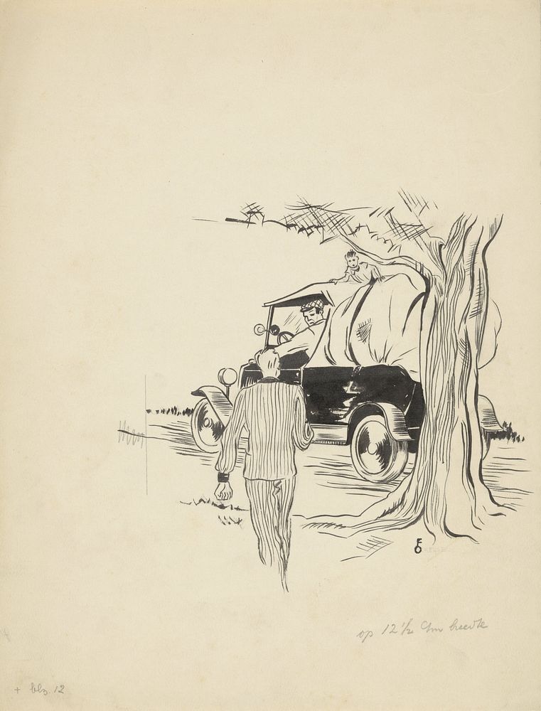 Man loopt richting een auto (in or before 1934) by F Ockerse