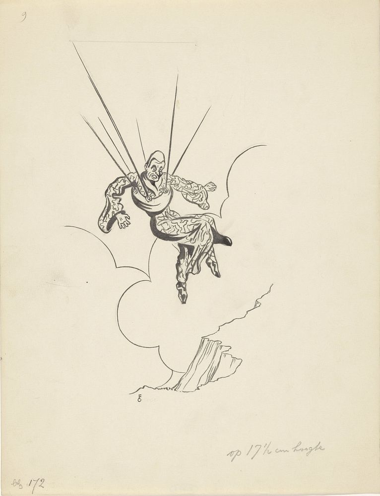 Zwevende man aan parachute (in or before 1934) by F Ockerse