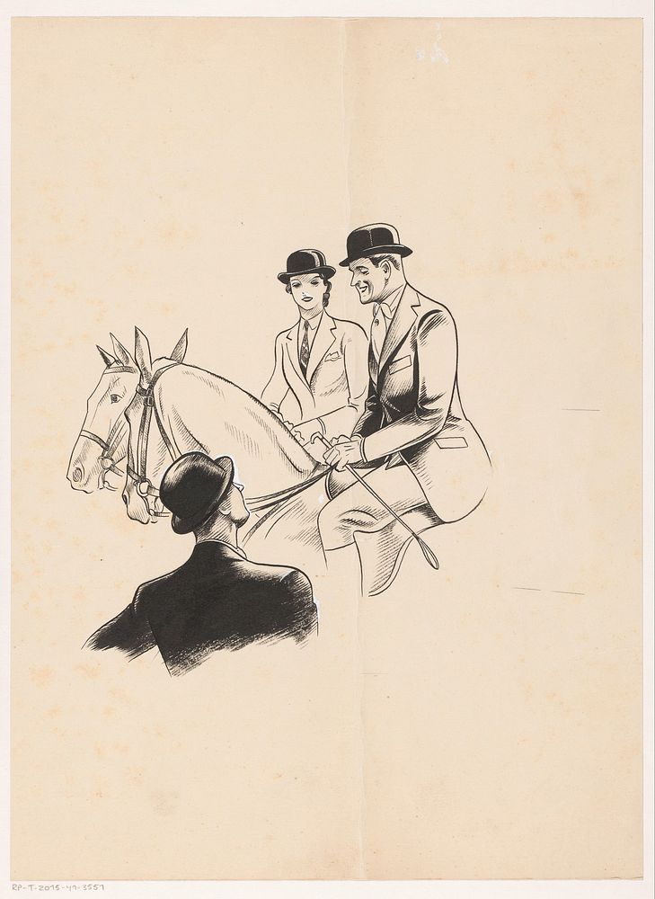 Man en vrouw te paard (c. 1910 - c. 1950) by anonymous