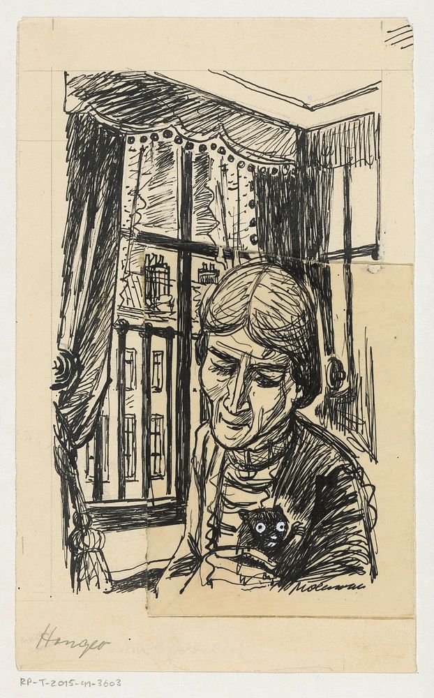 Vrouw met kat bij een venster (c. 1920 - c. 1950)
