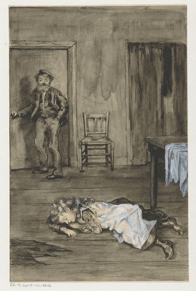Slapend meisje op een vloer (in or before 1905) by Anna Maria Kruijff