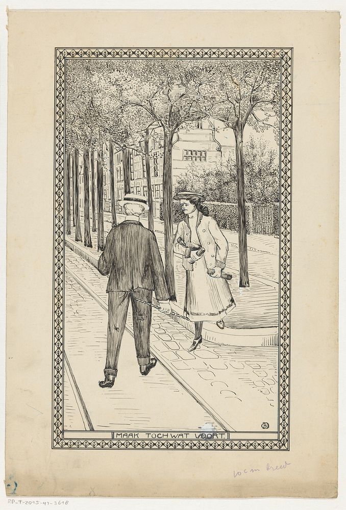 Hein en Frida ontmoeten elkaar op straat (in or before 1909) by G van Doorn