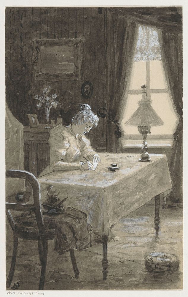Mimi schrijft een brief (in or before 1901) by H C Louwerse