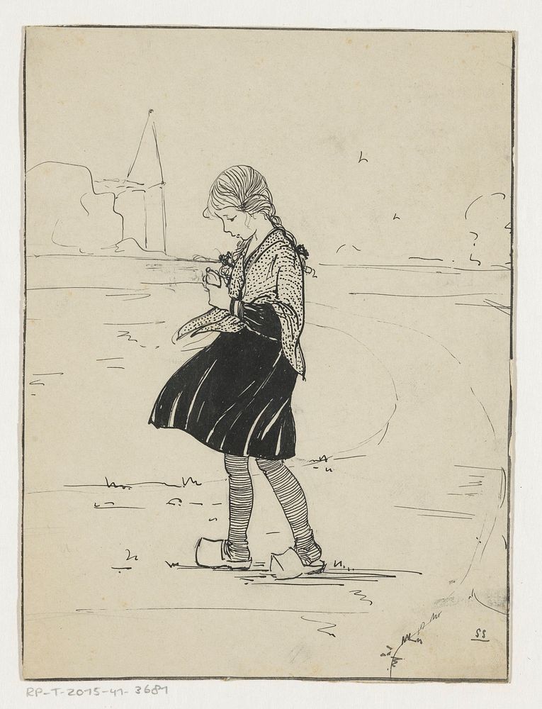 Boerenmeisje in een weiland (c. 1880 - c. 1930)