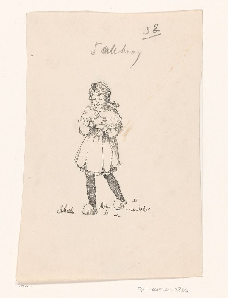 Meisje knuffelt een lam (c. 1890 - c. 1930) by anonymous