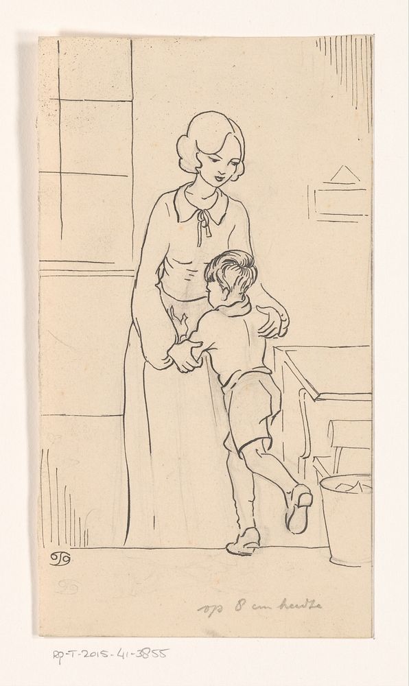 Jongen knuffelt zijn moeder (c. 1890 - c. 1940)