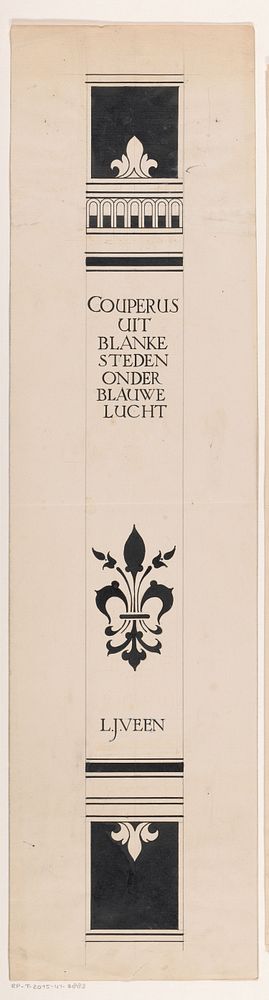 Ontwerp voor een boekrug voor: Louis Couperus, Uit blanke steden onder blauwe lucht, 1912-1913 (in or before 1912 - 1913) by…
