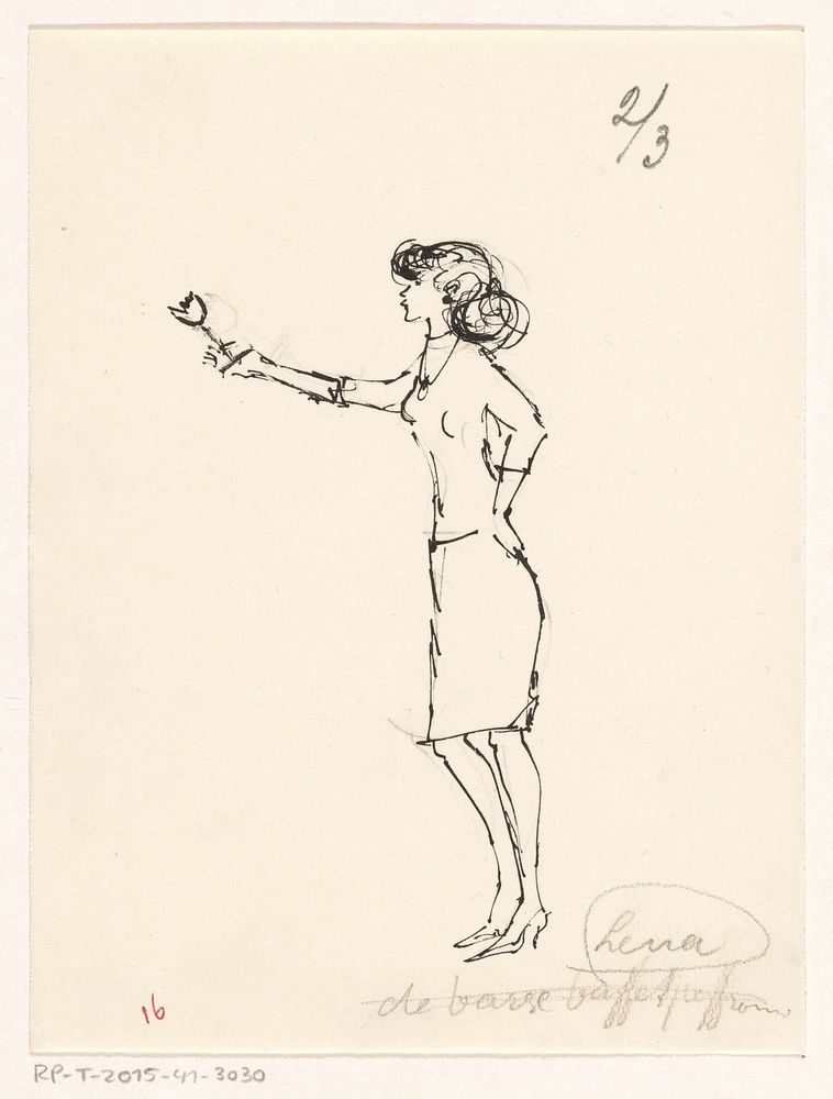 Jonge vrouw met opgeheven hand (c. 1930 - c. 1970) by anonymous
