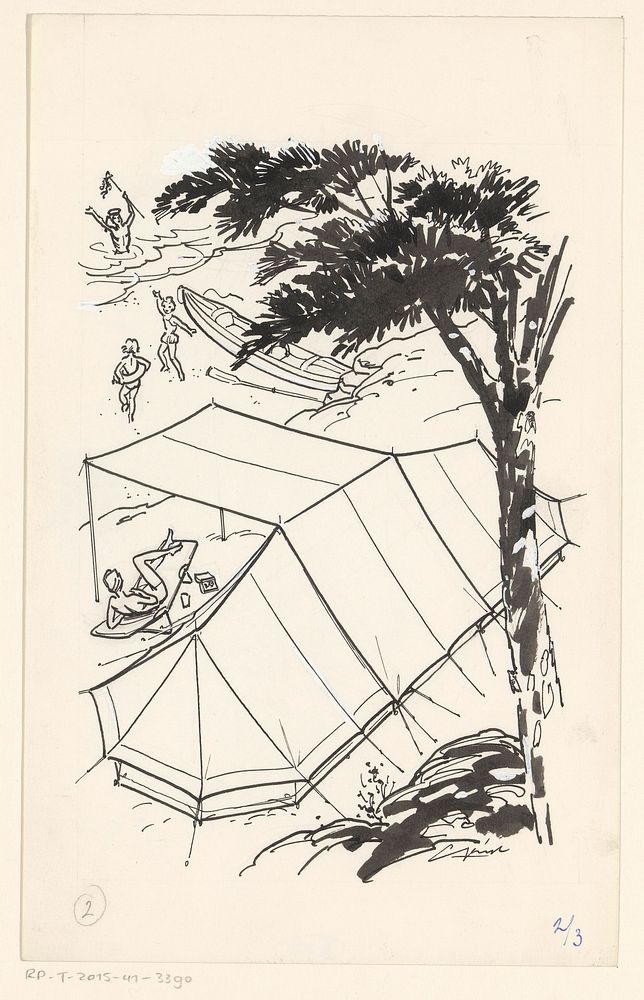 Kampeerders aan een waterkant (c. 1930 - c. 1970)