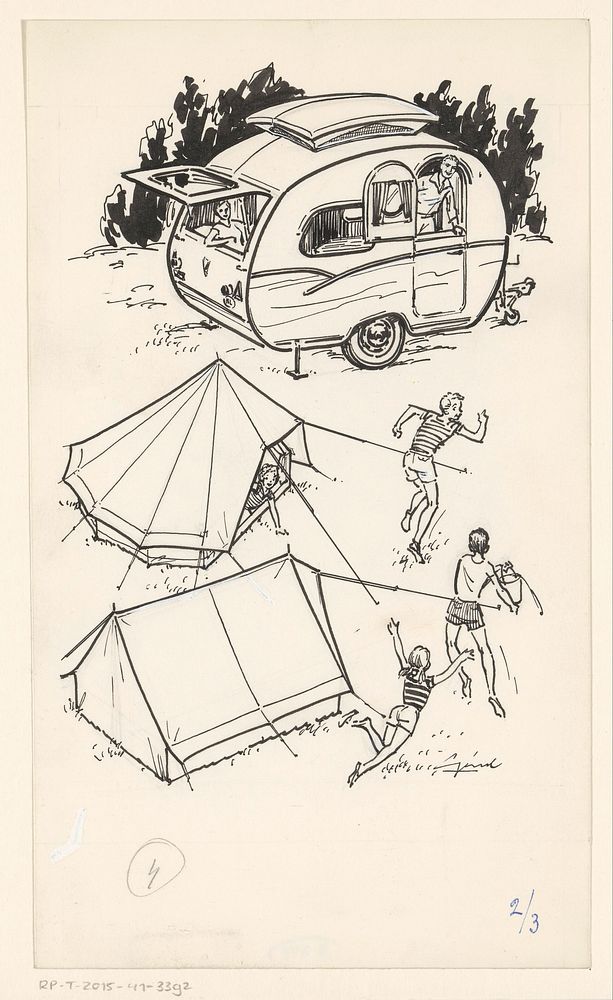 Spelende kinderen op een camping (c. 1930 - c. 1970)