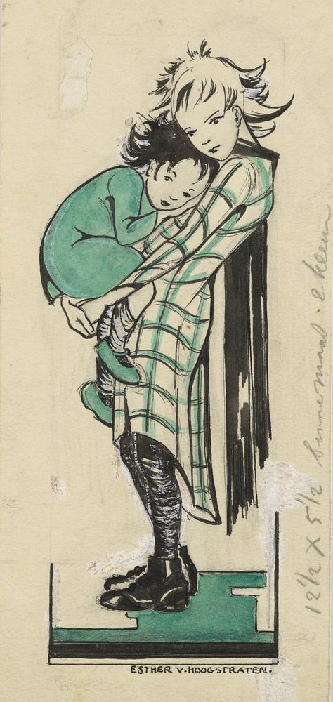 Meisje met kind op de arm (c. 1920 - c. 1935) by Esther van Hoogstraten