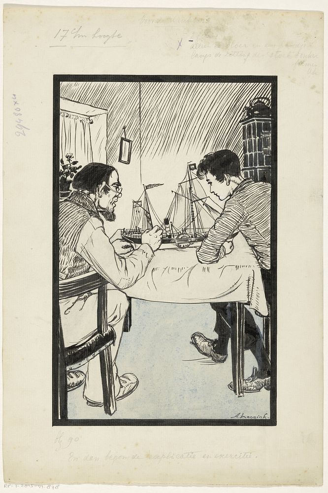 Willem en zijn vader werken aan een scheepsmodel (in or before 1926) by Anny Leusink