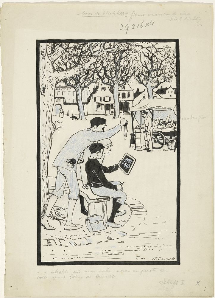 Jongen knijpt een spons uit boven een lei (in or before 1926) by Anny Leusink
