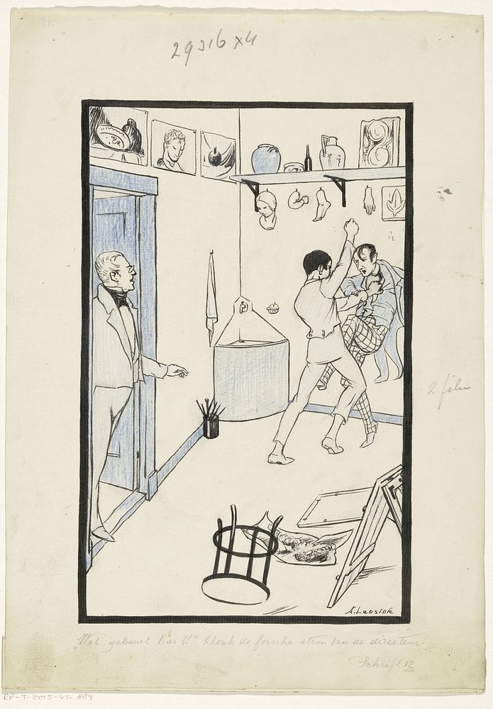 Vechtende Hein in een tekenlokaal (in or before 1926) by Anny Leusink