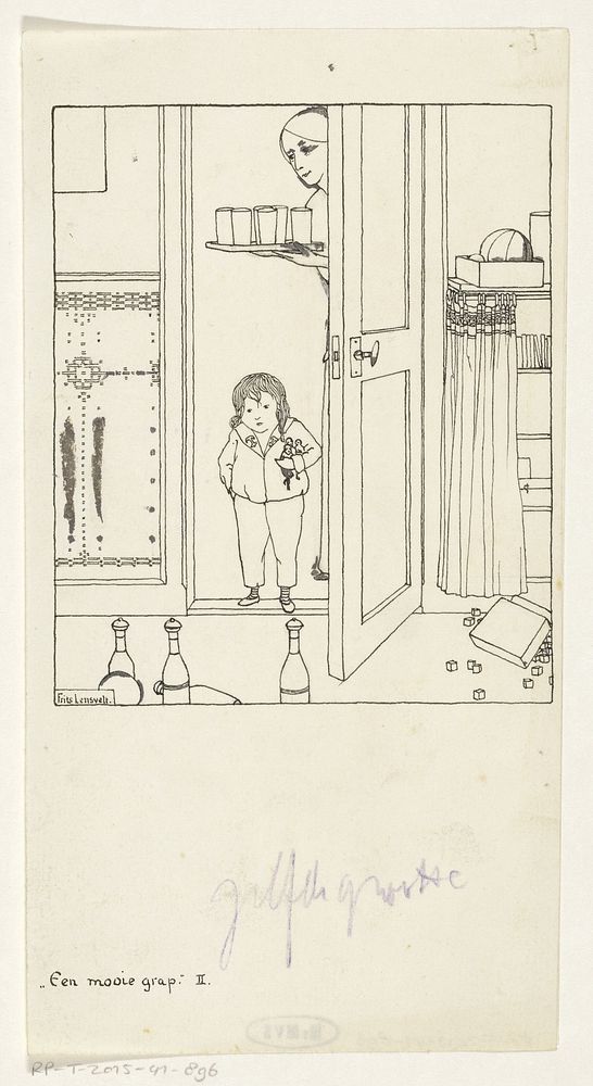Vrouw en kind in een deuropening (c. 1910) by Frits Lensvelt