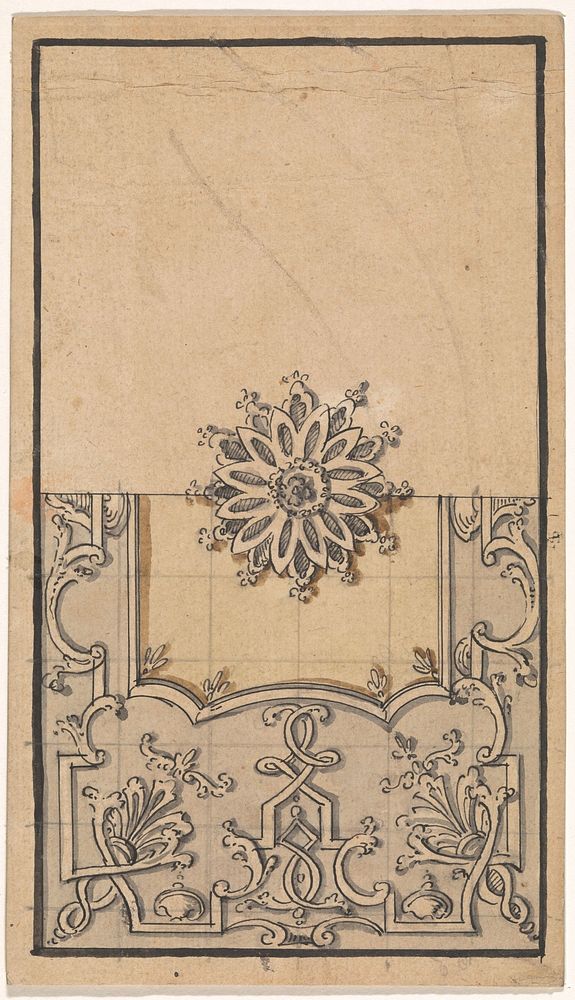 Rechthoekig veld met in het midden een rozet (c. 1700 - c. 1725) by anonymous