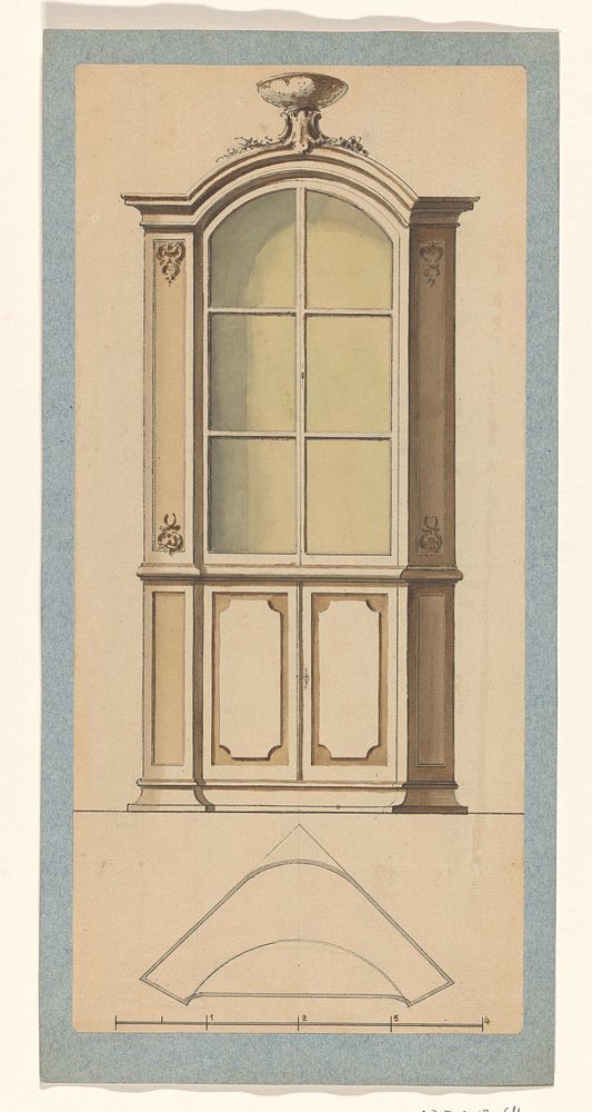 Ontwerptekening  hoekbuffet met een bovenkast met glazen deuren (c. 1735 - c. 1750) by Guillaume Thomas Raphaël Taraval