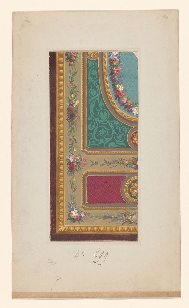 Ontwerp voor een hoek van een tapijt met een ovaal turquoise middenveld (c. 1850 - c. 1880) by anonymous