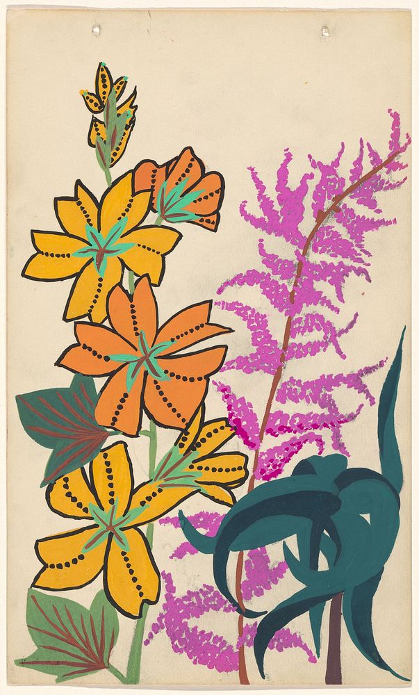 Ontwerp voor borduurwerk van bloemtakken en bladeren (c. 1914) by Atelier Martine and Paul Poiret